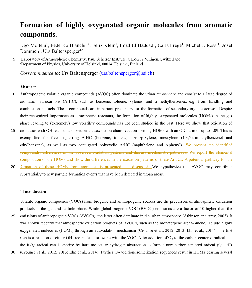 Formation of Highly Oxygenated Organic Molecules from Aromatic Compounds