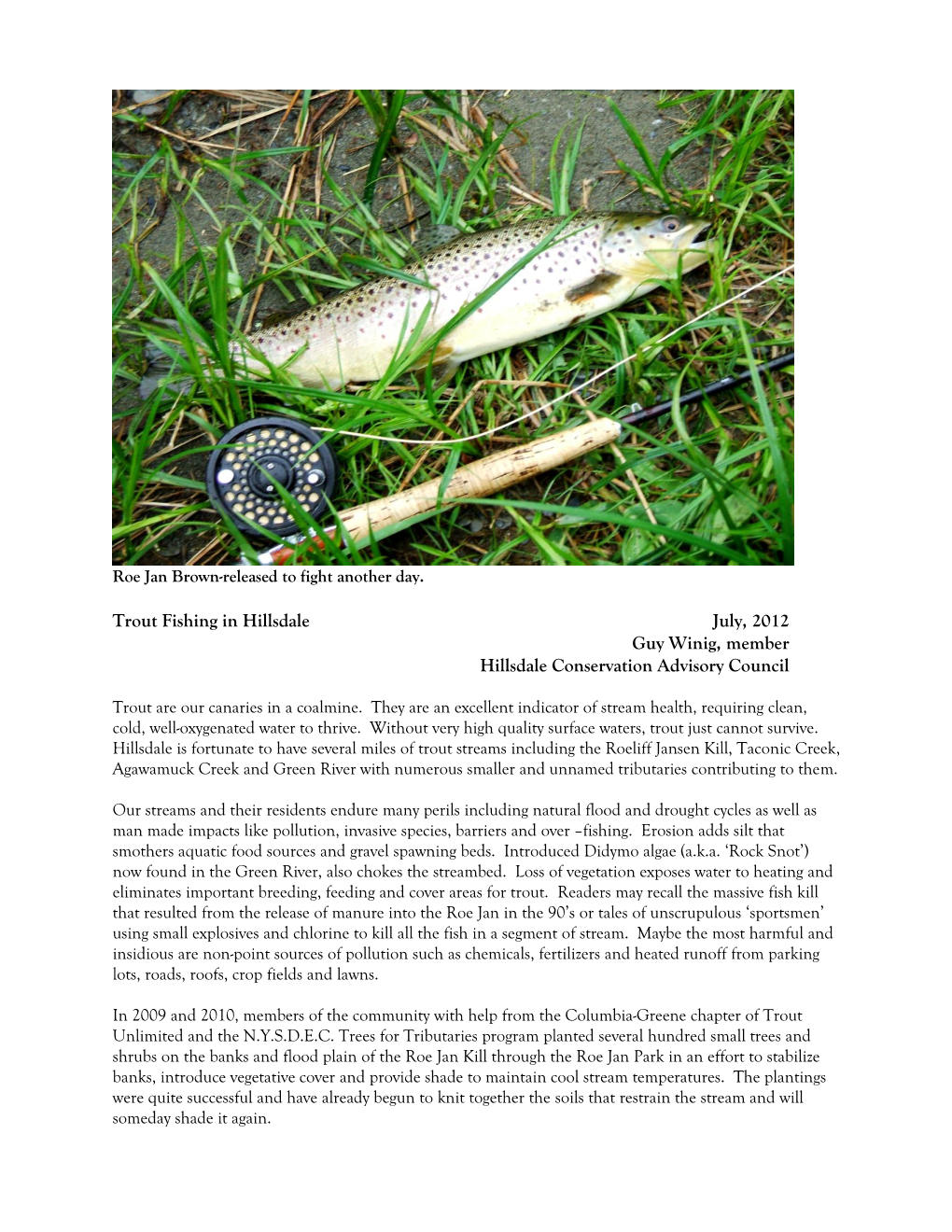 Trout Fishing in Hillsdale July, 2012 Guy Winig, Member Hillsdale Conservation Advisory Council