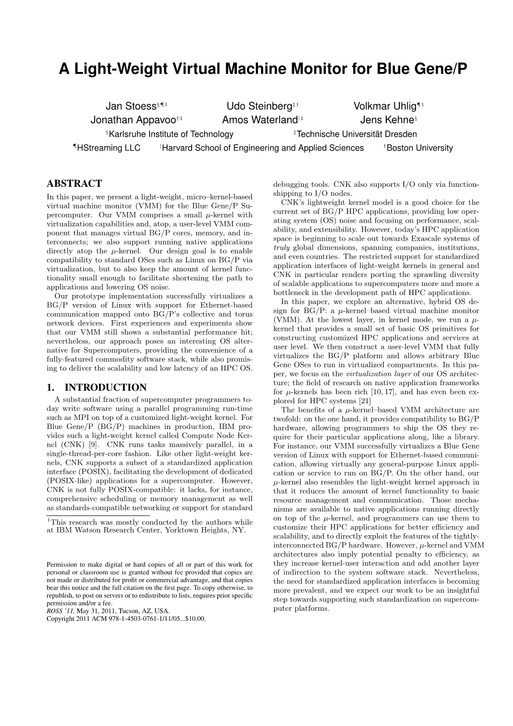 A Light-Weight Virtual Machine Monitor for Blue Gene/P