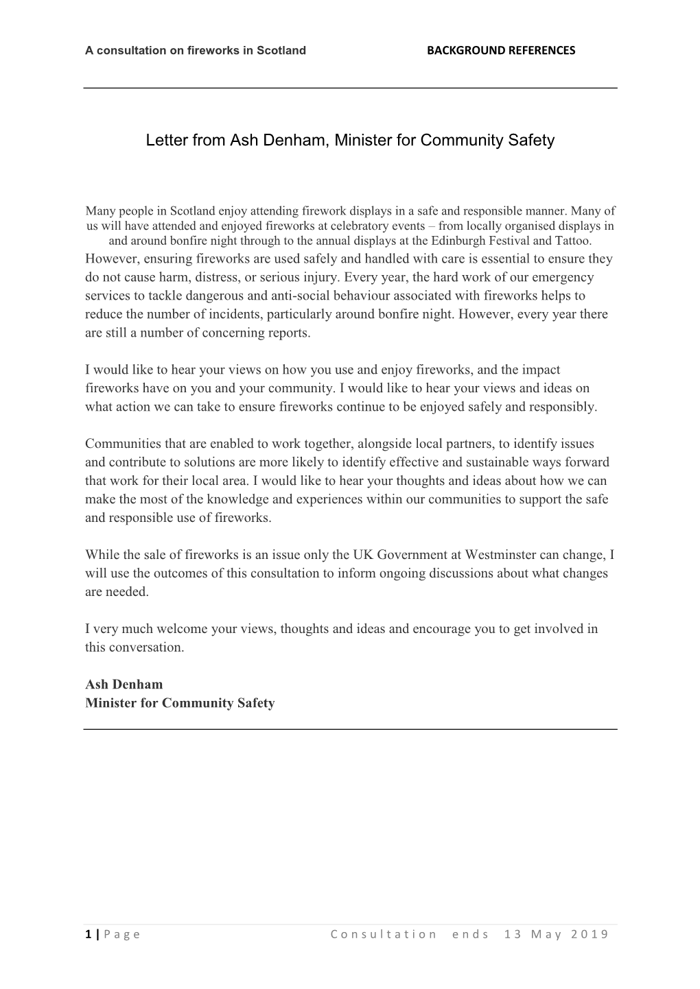 Letter from Ash Denham, Minister for Community Safety