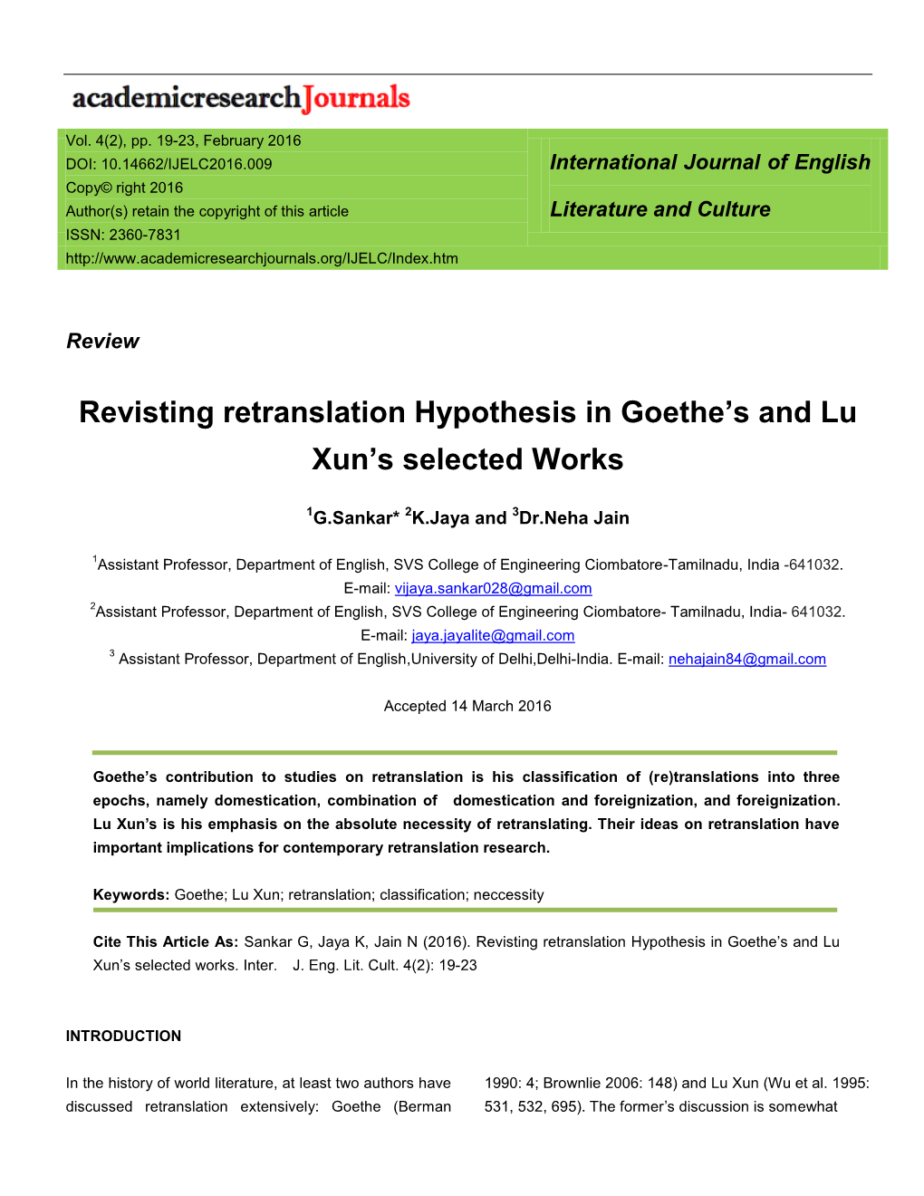 Revisting Retranslation Hypothesis in Goethe's and Lu Xun's Selected