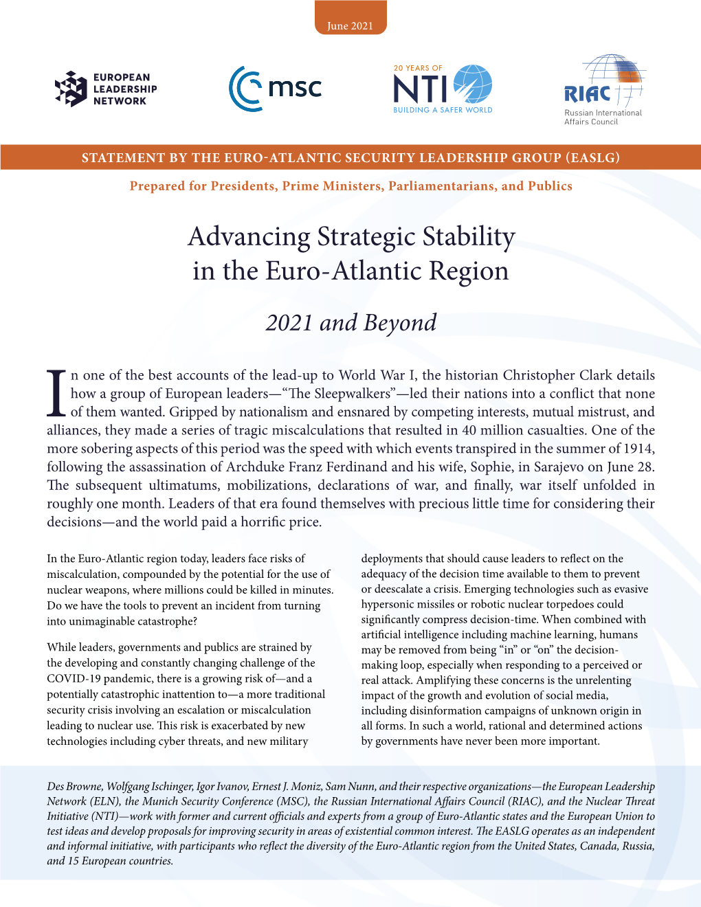 Advancing Strategic Stability in the Euro-Atlantic Region 2021 and Beyond