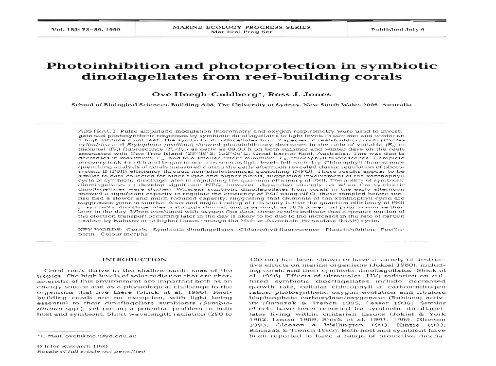 Photoinhibition and Photoprotection in Symbiotic Dinoflagellates from Reef-Building Corals