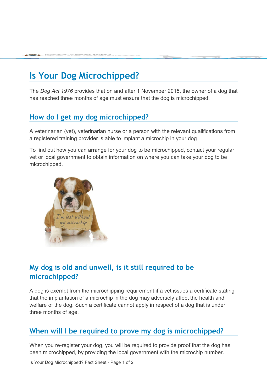 Is Your Dog Microchipped? - Fact Sheet