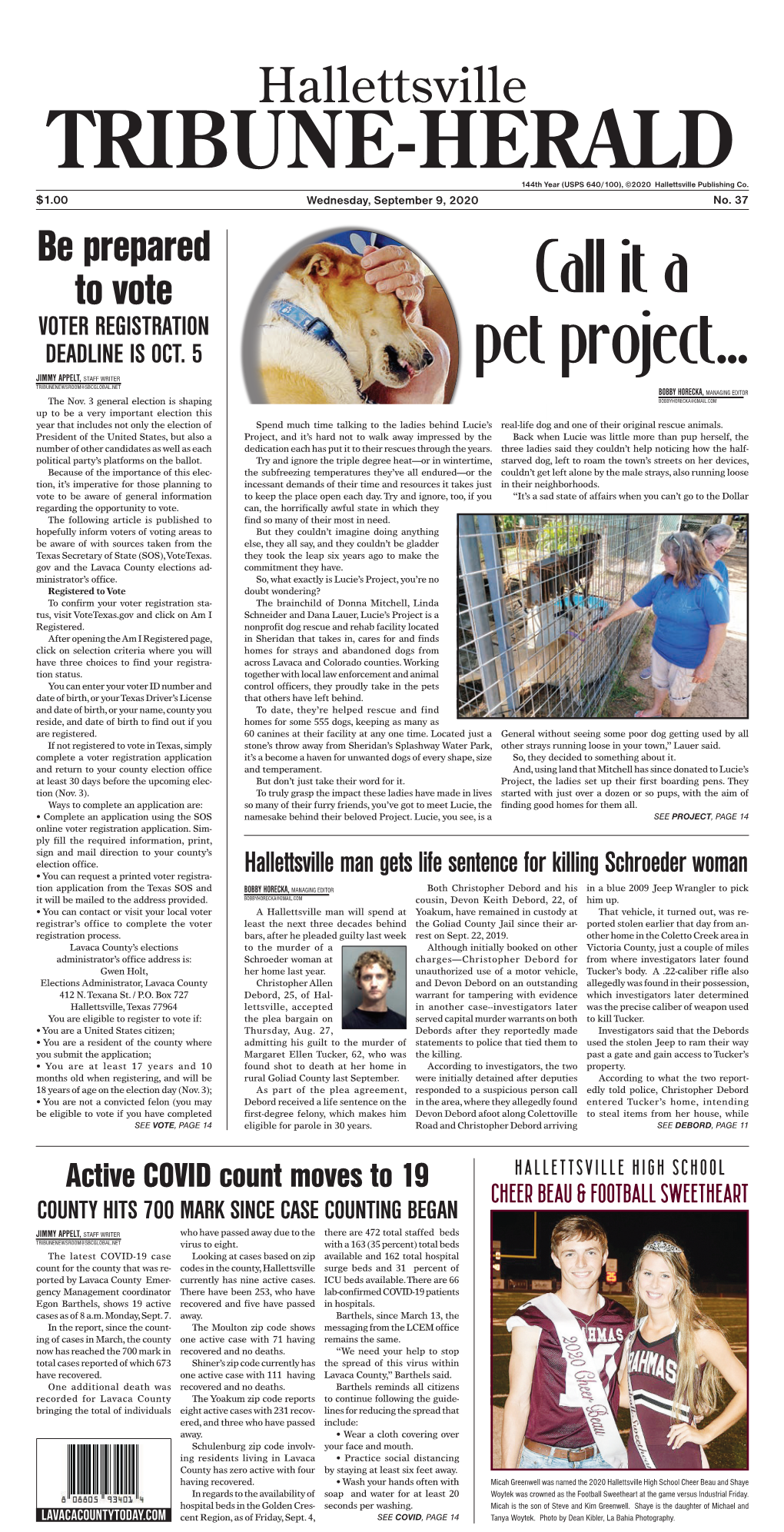 Hallettsville TRIBUNE-HERALD 144Th Year (USPS 640/100), ©2020 Hallettsville Publishing Co