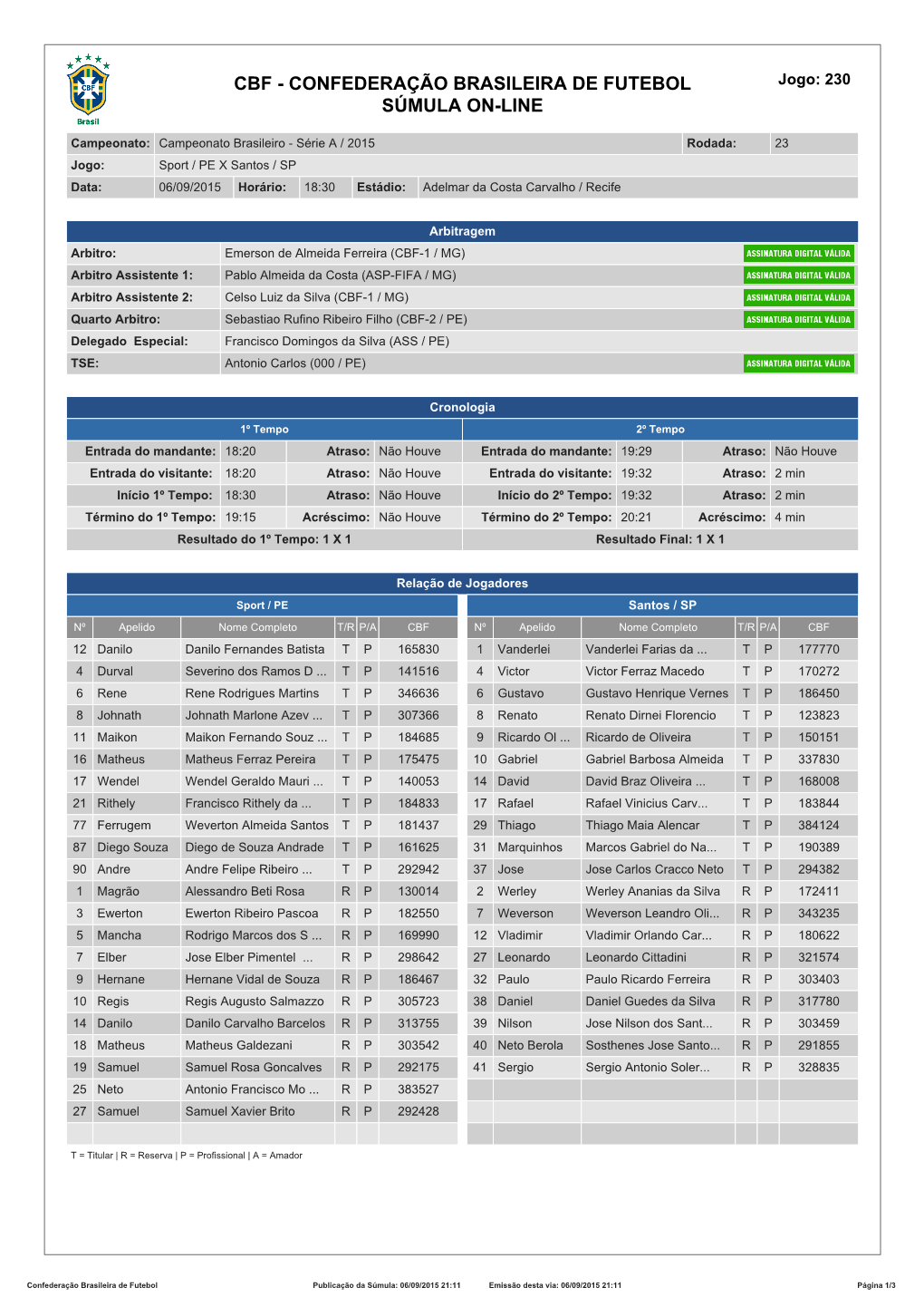 Jogo: 230 SÚMULA ON-LINE