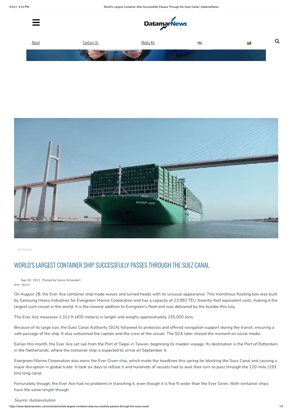 World's Largest Container Ship Successfully Passes Through the Suez Canal | Datamarnews
