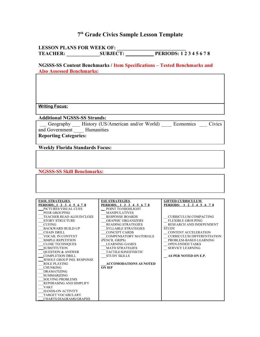 Lesson Plans for Week Of: 01/20/09 01/30/09