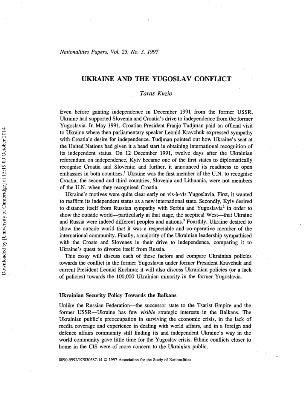 Ukraine and the Yugoslav Conflict