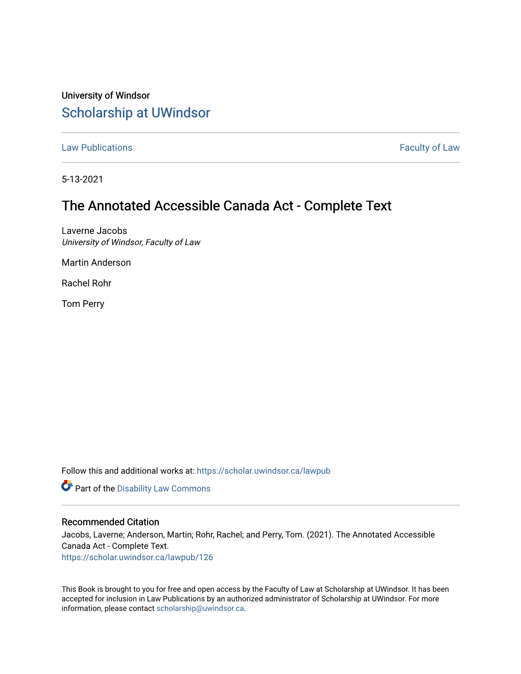 The Annotated Accessible Canada Act - Complete Text