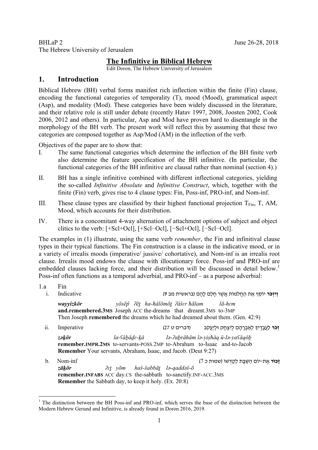 The Infinitive in Biblical Hebrew