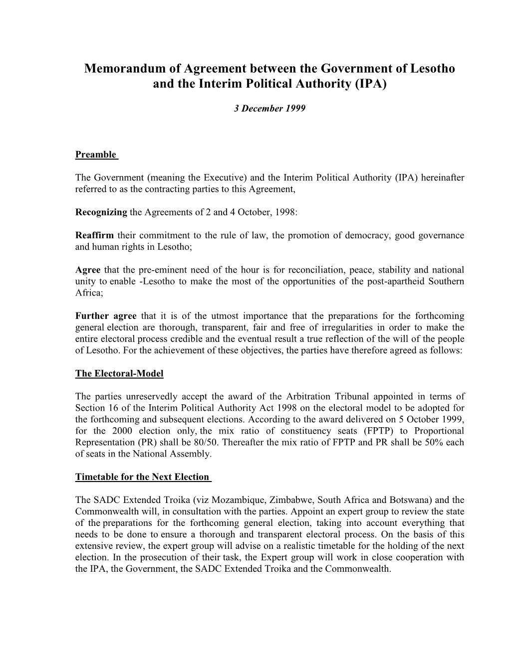 LS 991203 Mou Between the Government of Lesotho and IPA.Pdf