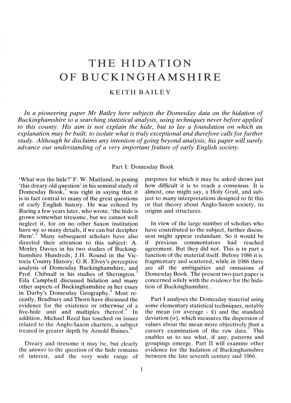 The Hidation of Buckinghamshire. Keith Bailey