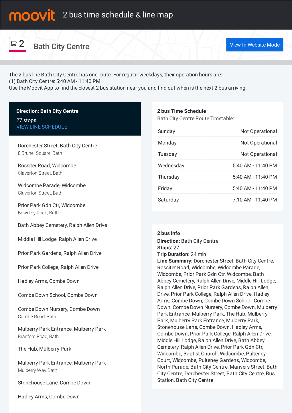 2 Bus Time Schedule & Line Route