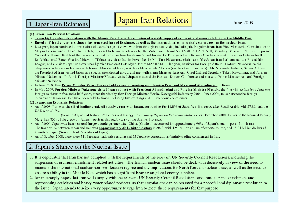 Japan-Iran Relations Japan-Iran Relations June 2009