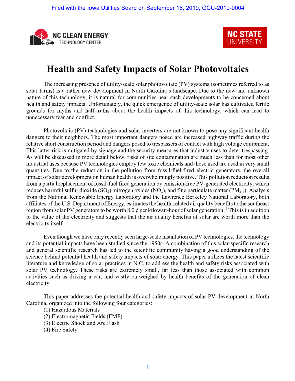 Health and Safety Impacts of Solar Photovoltaics