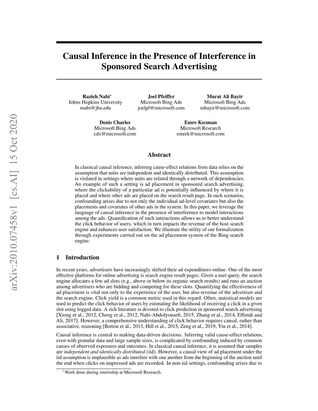 Causal Inference in the Presence of Interference in Sponsored Search Advertising