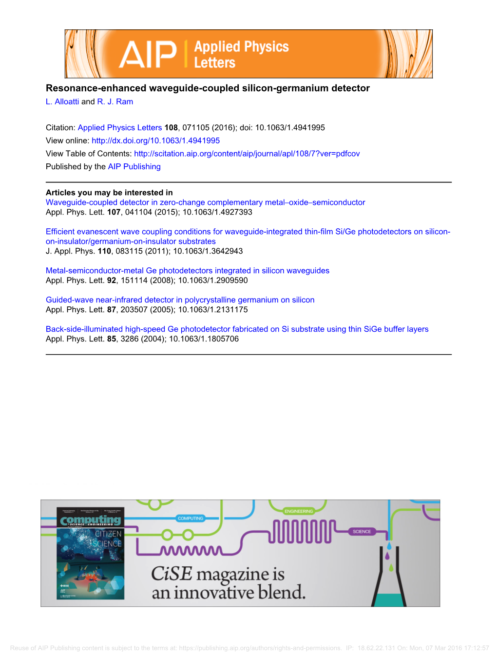 Resonance-Enhanced Waveguide-Coupled Silicon-Germanium Detector L