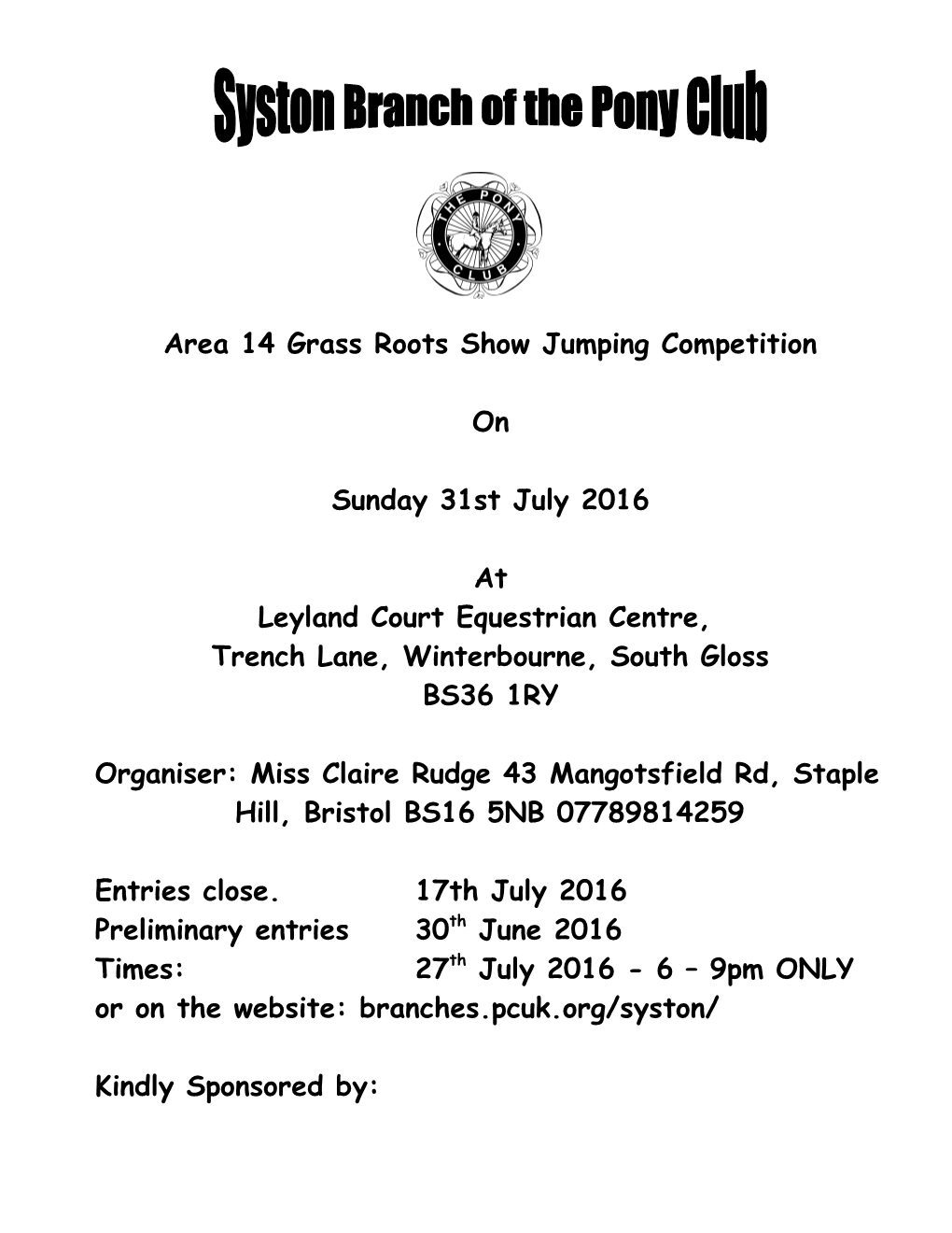 Area 14 Grass Roots Show Jumping Competition