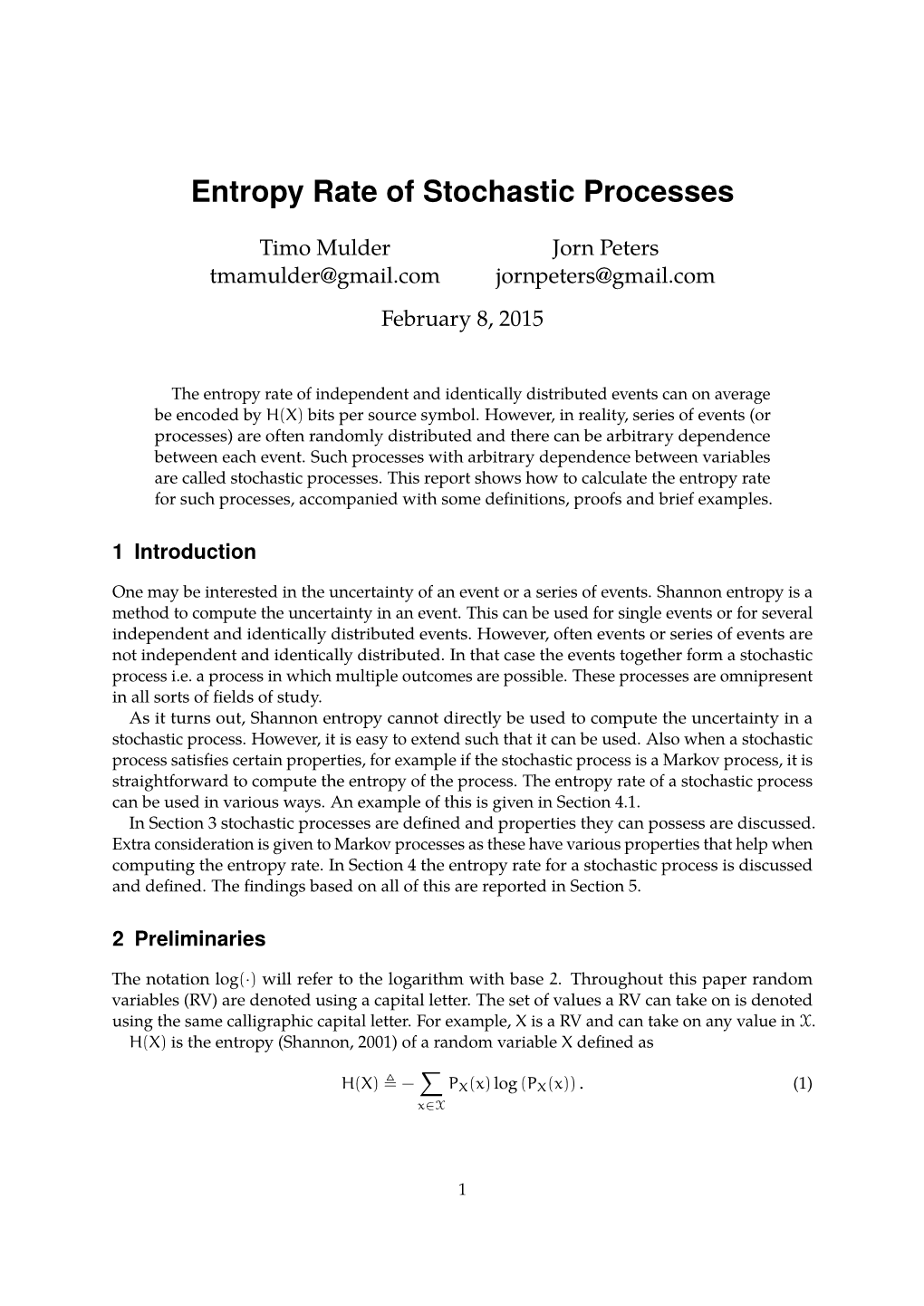 Entropy Rate of Stochastic Processes