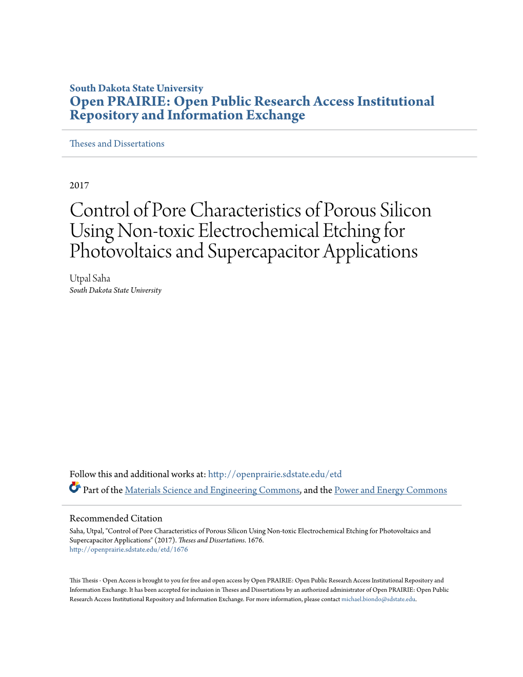 Control of Pore Characteristics of Porous Silicon