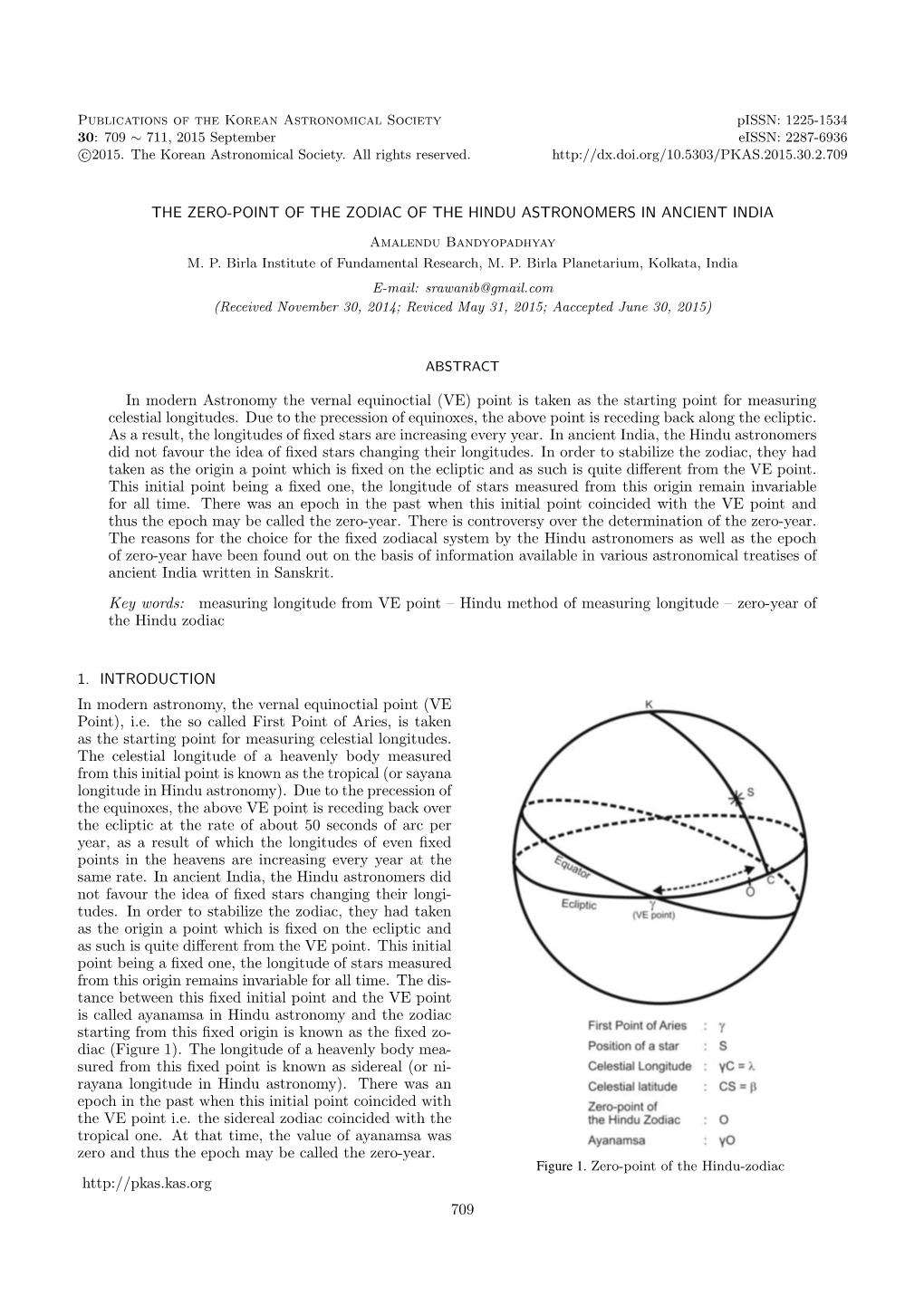 The Zero-Point of the Zodiac of the Hindu Astronomers in Ancient India