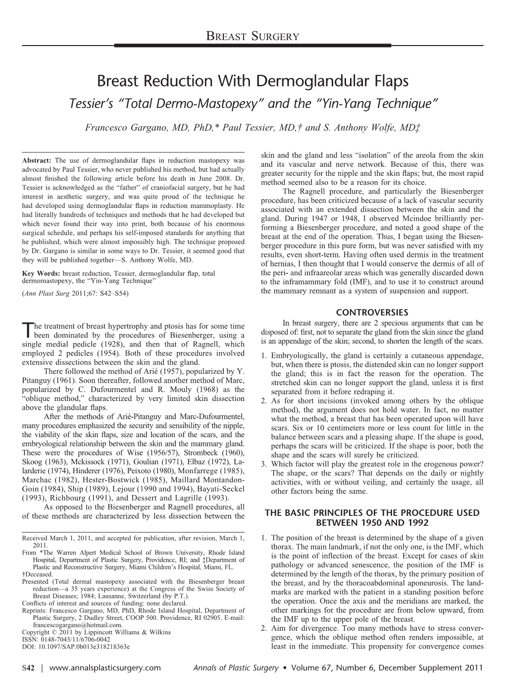 Breast Reduction with Dermoglandular Flaps Tessier’S “Total Dermo-Mastopexy” and the “Yin-Yang Technique”