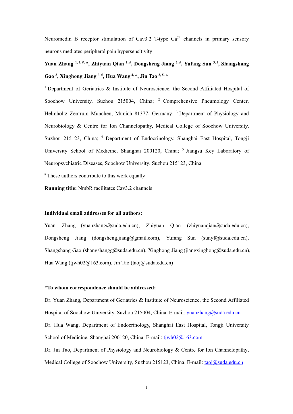 Neuromedin B Receptor Stimulation of Cav3.2 T-Type Ca 2+ Channels In