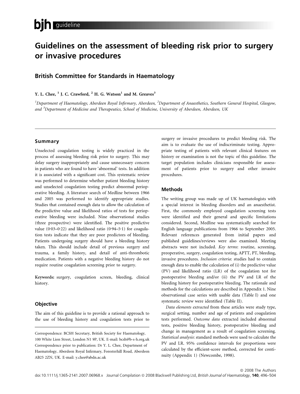 Guidelines on the Assessment of Bleeding Risk Prior to Surgery Or Invasive Procedures