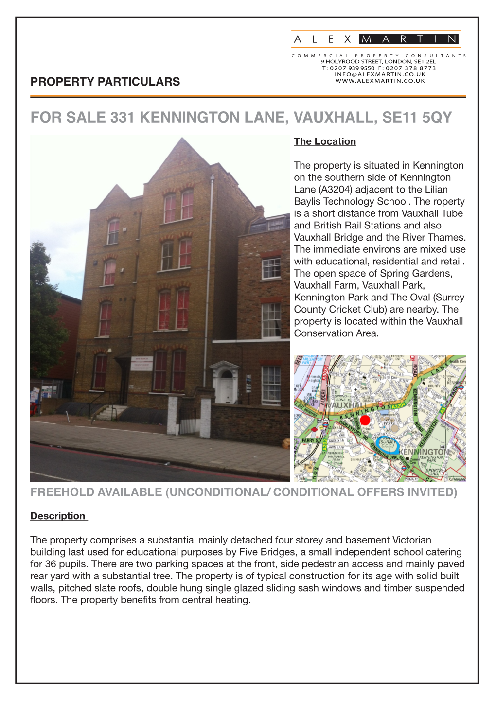 FOR SALE 331 KENNINGTON LANE, VAUXHALL, SE11 5QY the Location