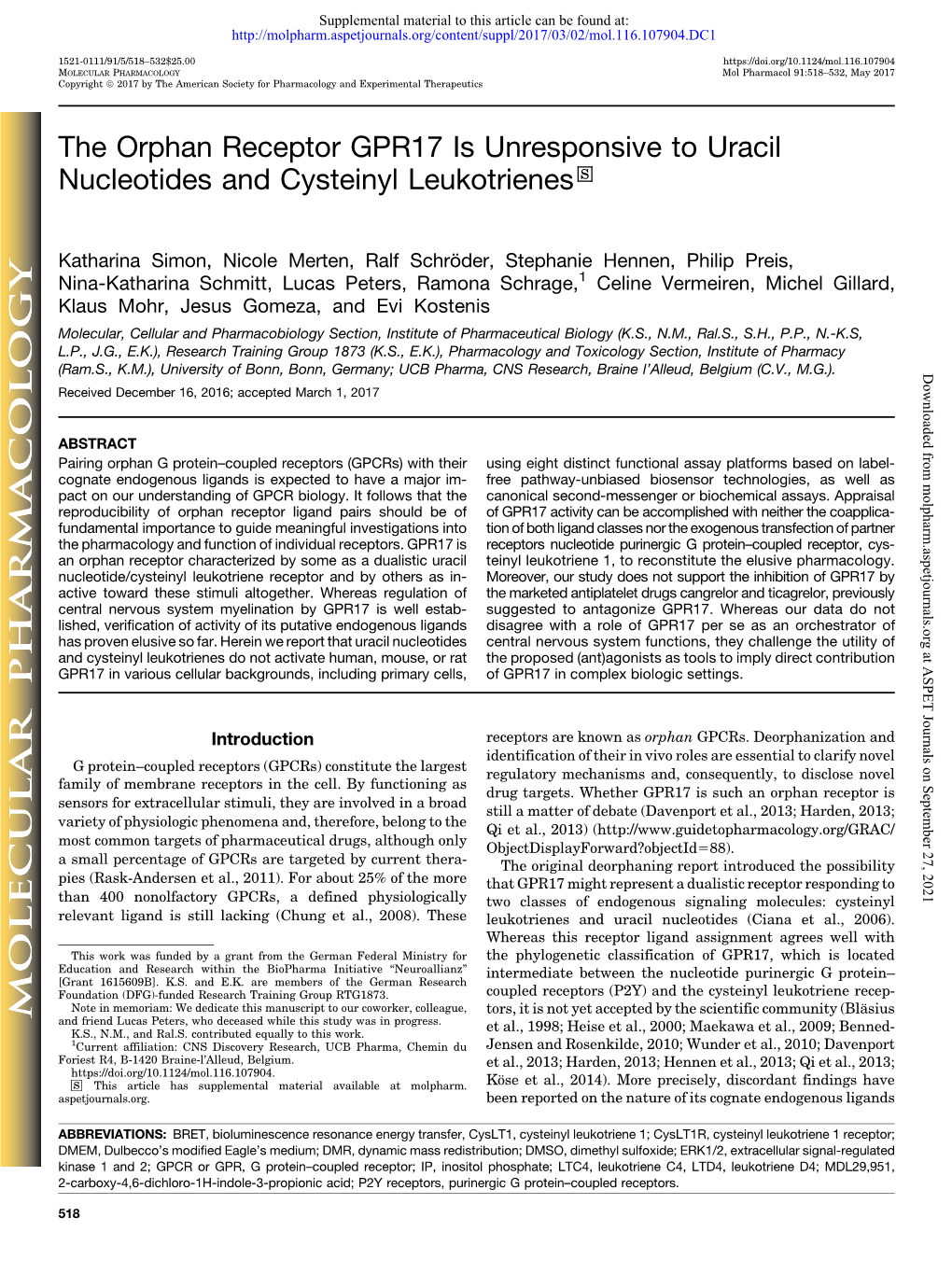 The Orphan Receptor GPR17 Is Unresponsive to Uracil Nucleotides and Cysteinyl Leukotrienes S