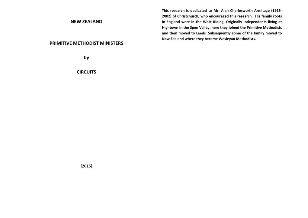 NEW ZEALAND PRIMITIVE METHODIST MINISTERS By