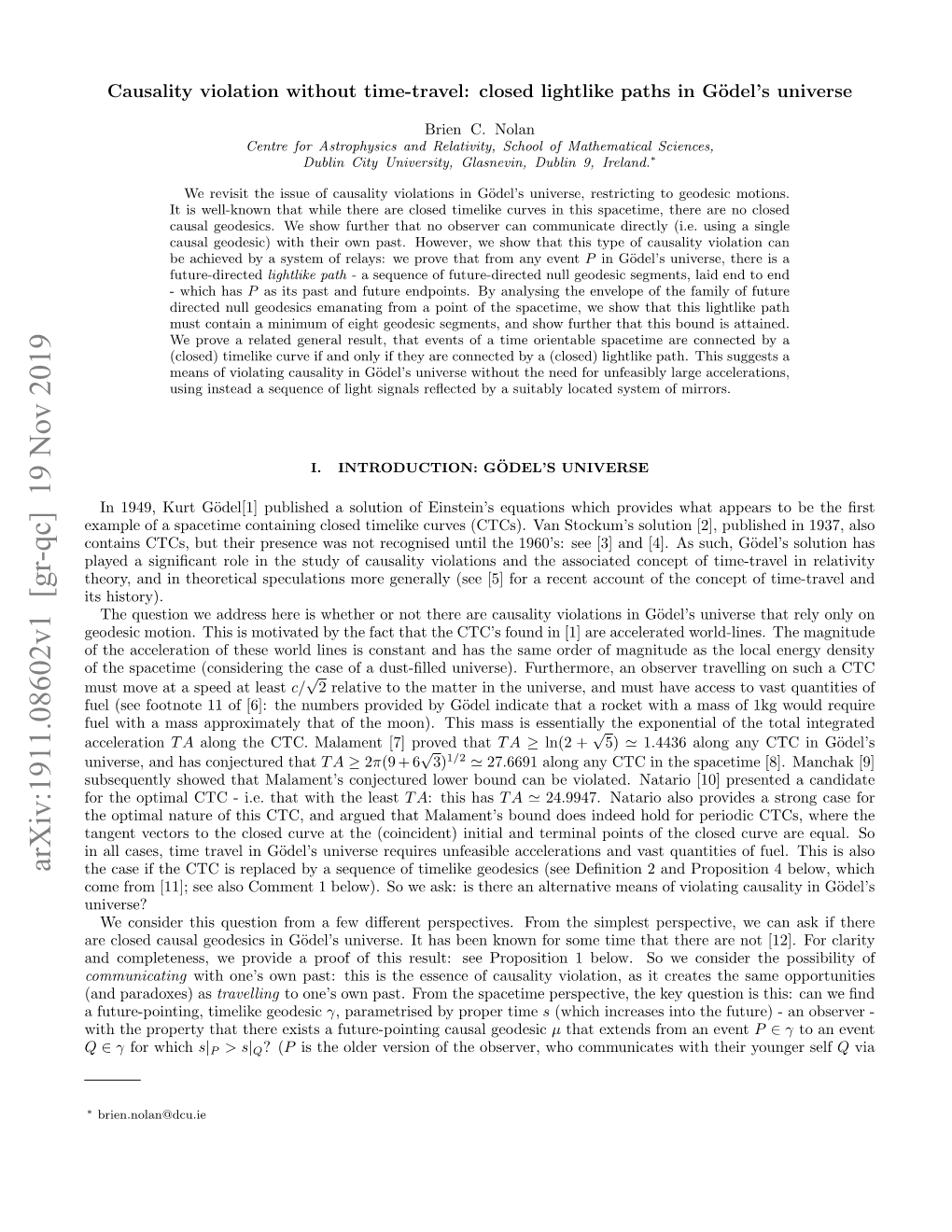 Arxiv:1911.08602V1 [Gr-Qc] 19 Nov 2019