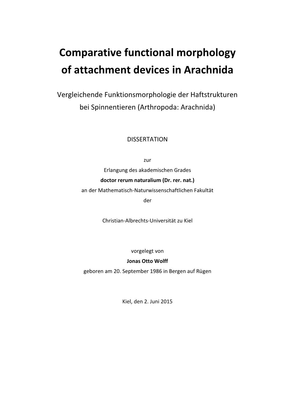 Comparative Functional Morphology of Attachment Devices in Arachnida