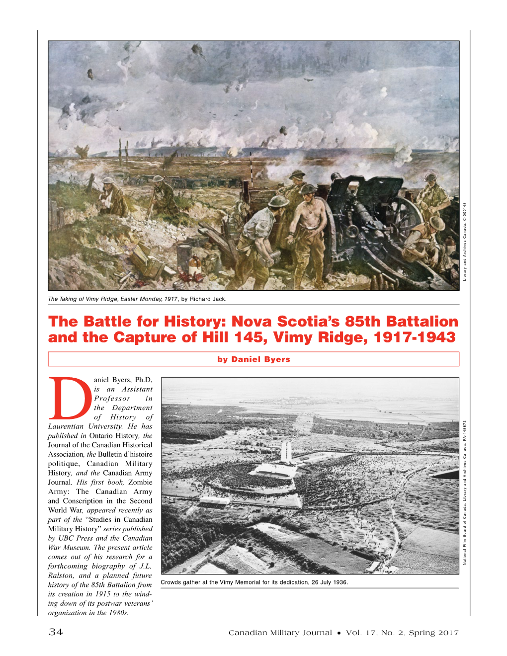 Nova Scotia's 85Th Battalion and the Capture of Hill 145, Vimy Ridge