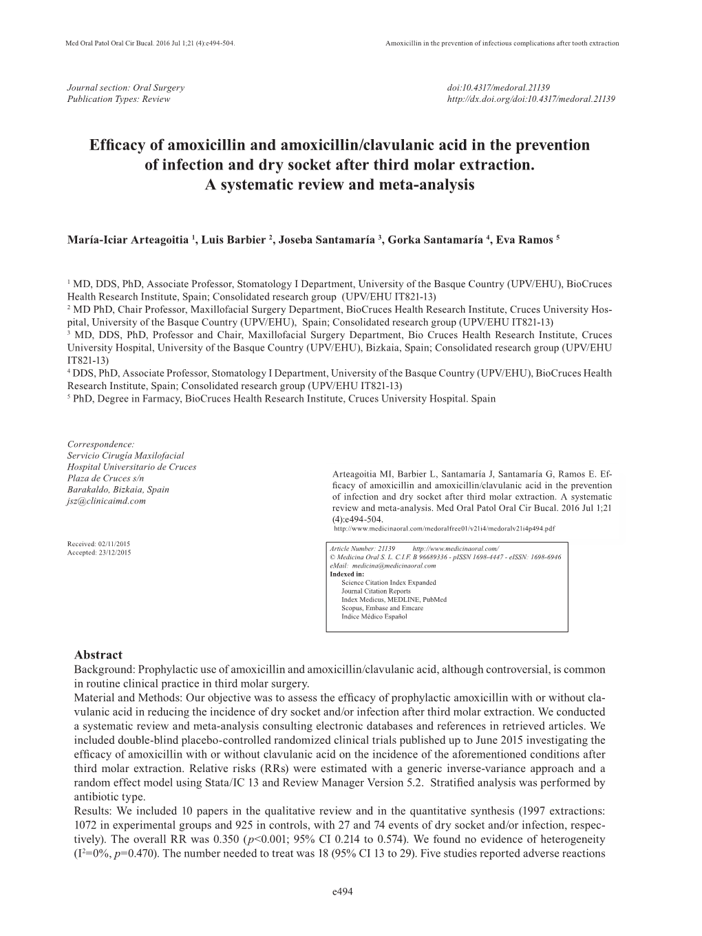 Efficacy of Amoxicillin and Amoxicillin/Clavulanic Acid in the Prevention of Infection and Dry Socket After Third Molar Extraction