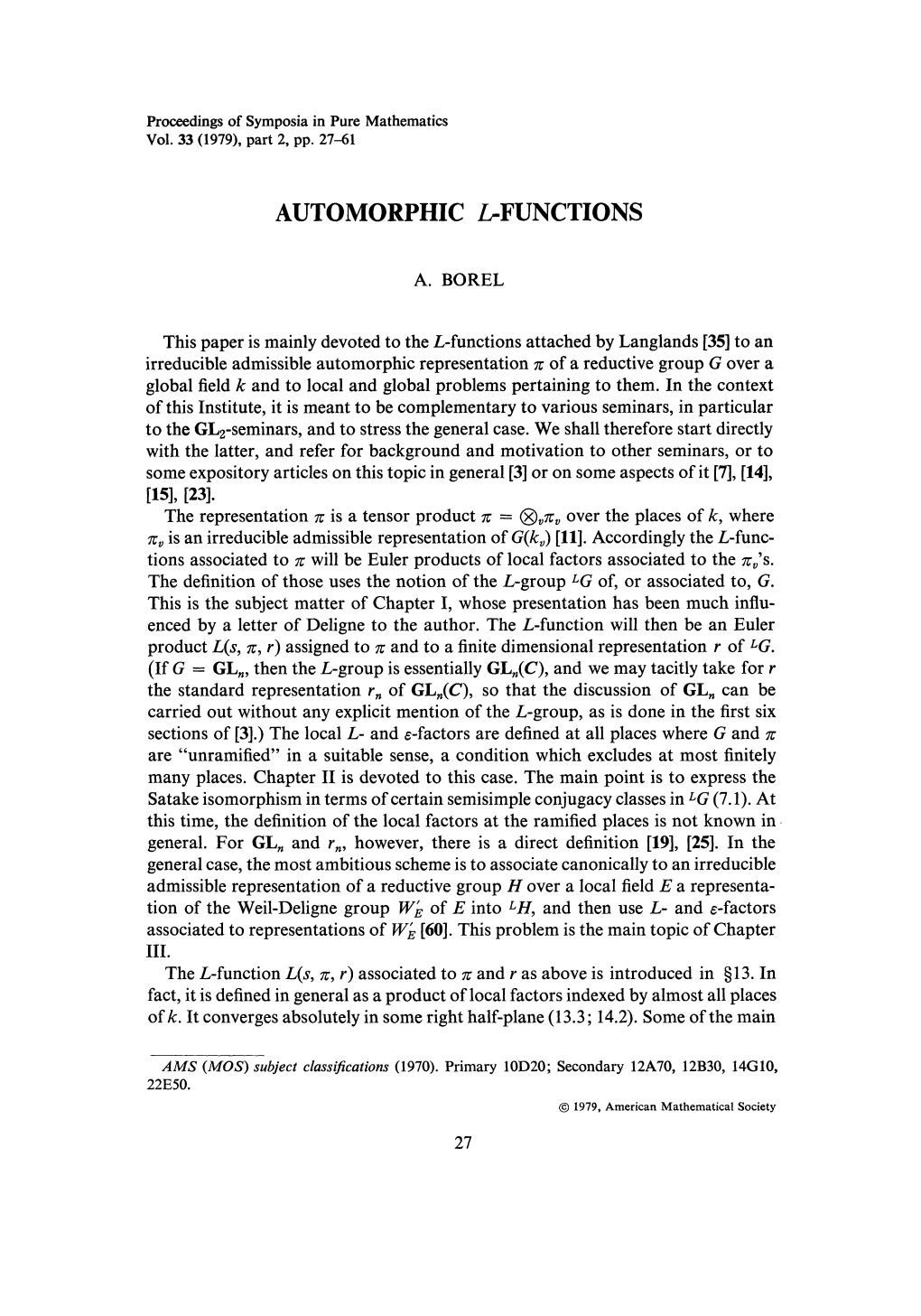 Automorphic L-Functions