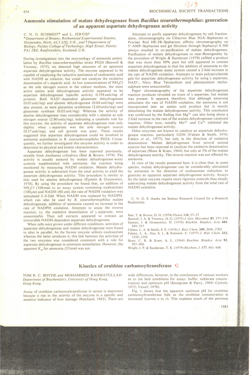 Kinetics of Ornithine Carbamoyltransferase