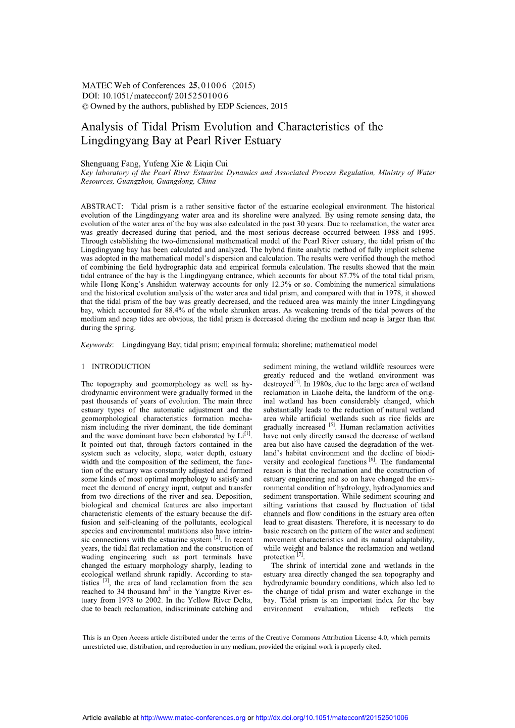 Analysis of Tidal Prism Evolution and Characteristics of the Lingdingyang