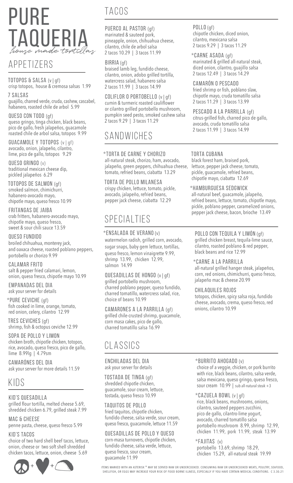 Dine-In Menu