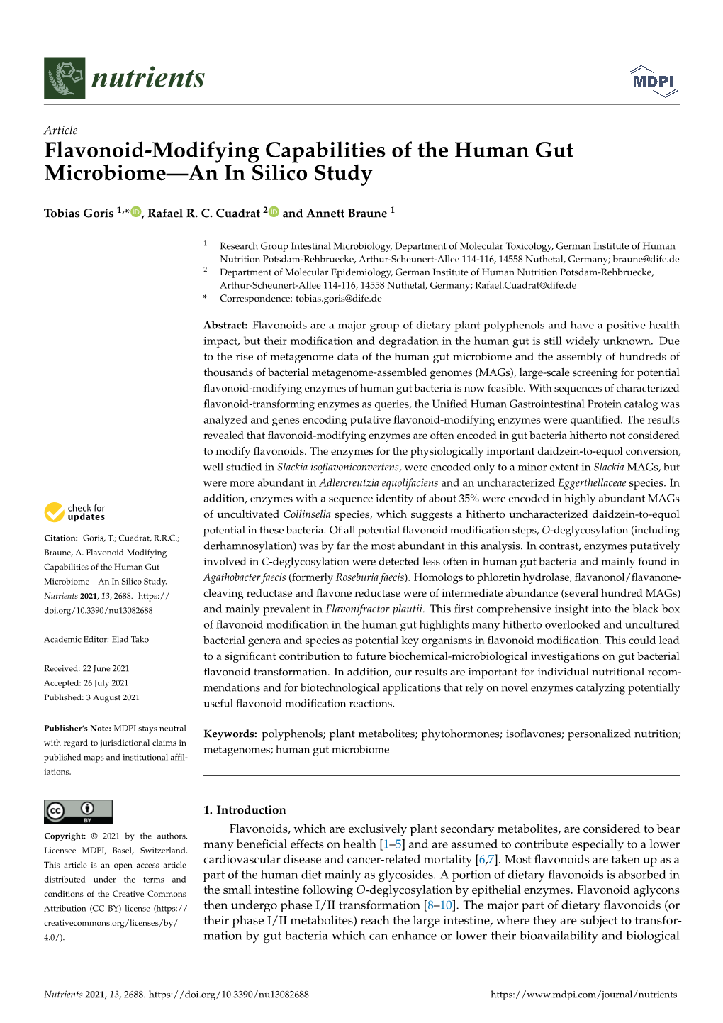 Flavonoid-Modifying Capabilities of the Human Gut Microbiome—An in Silico Study