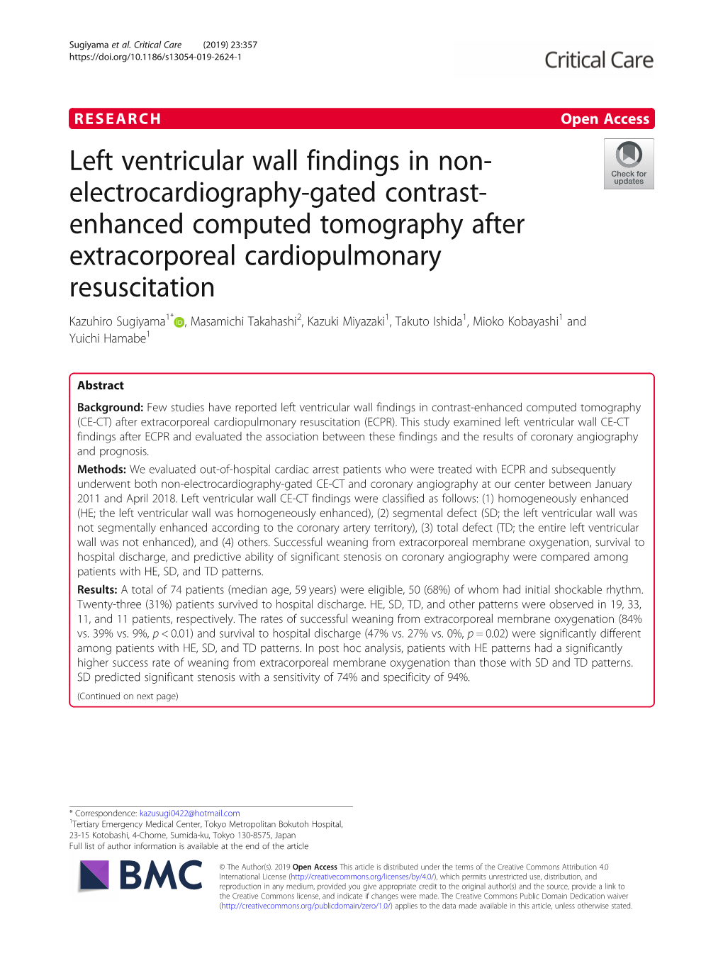 Left Ventricular Wall Findings in Non-Electrocardiography-Gated CE-CT After ECPR Might Be Useful for Diagnosis and Prognostic Prediction