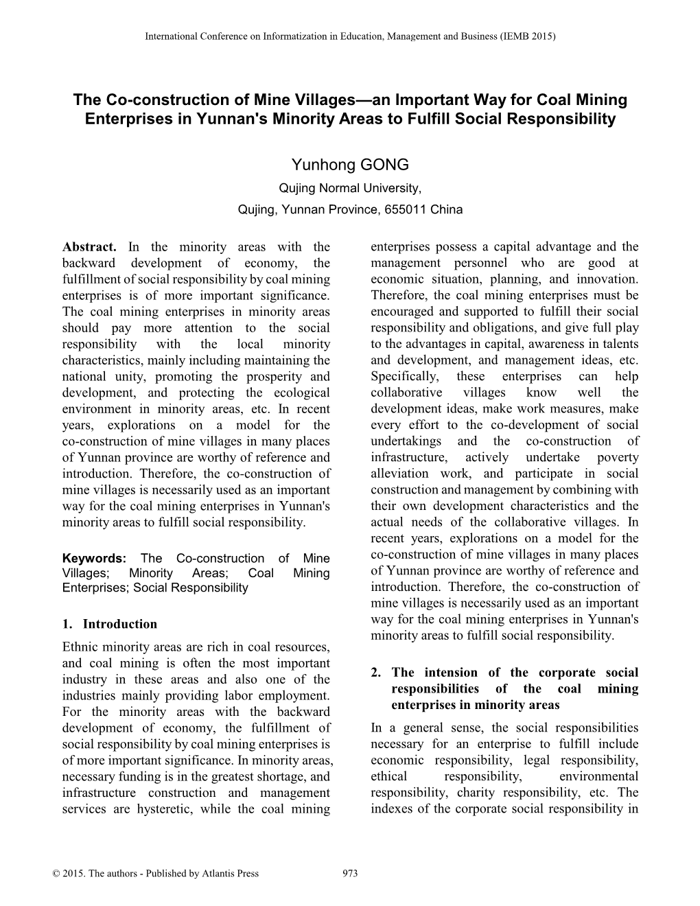 The Co-Construction of Mine Villages—An Important Way for Coal Mining Enterprises in Yunnan's Minority Areas to Fulfill Social Responsibility