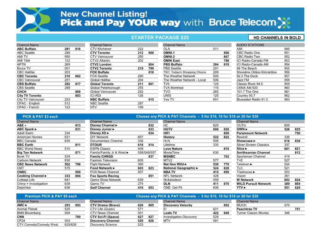 Starter Package $25 Hd Channels in Bold