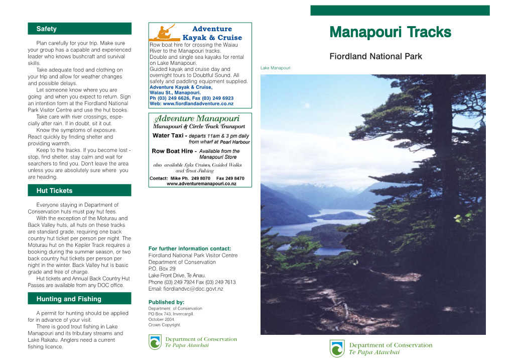 Manapouri Tracks Brochure
