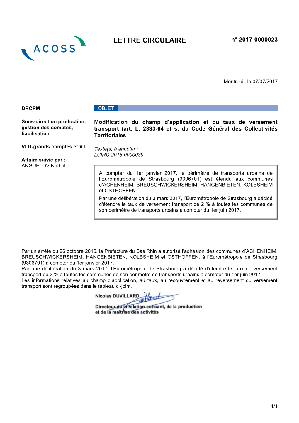 LETTRE CIRCULAIRE N° 2017-0000023