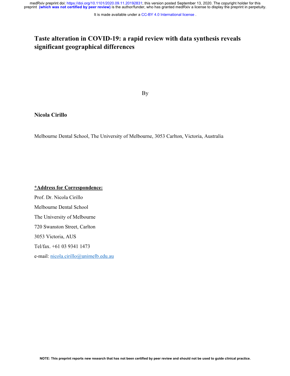 Taste Alteration in COVID-19: a Rapid Review with Data Synthesis Reveals Significant Geographical Differences