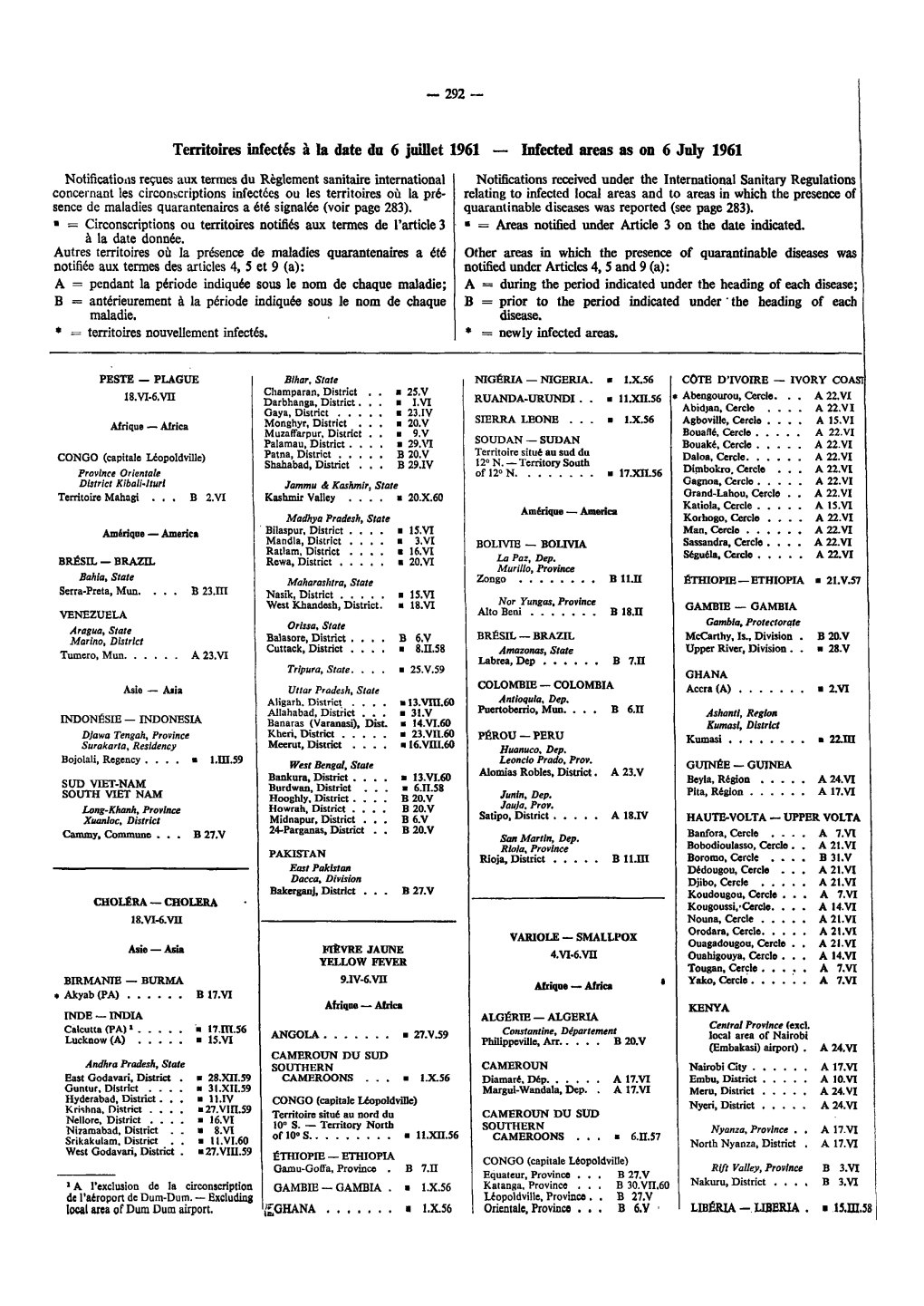 Territoires Infectés À La Date Du 6 Juillet 1961 — Infected Areas As on 6 July 1961