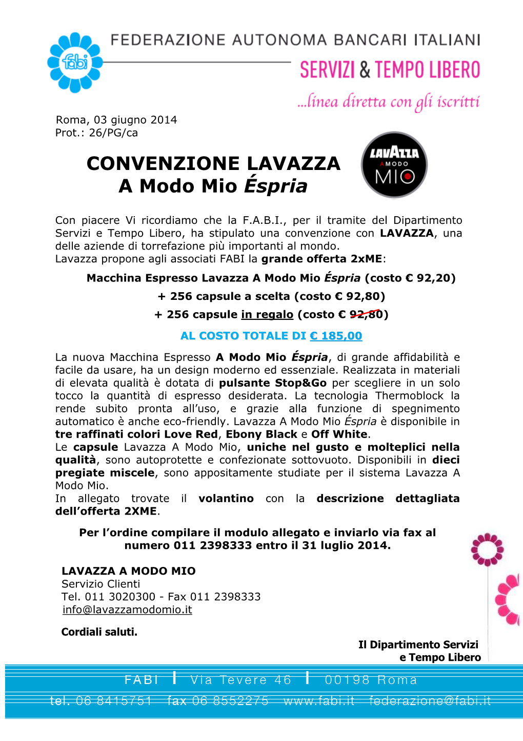 CONVENZIONE LAVAZZA a Modo Mio Éspria