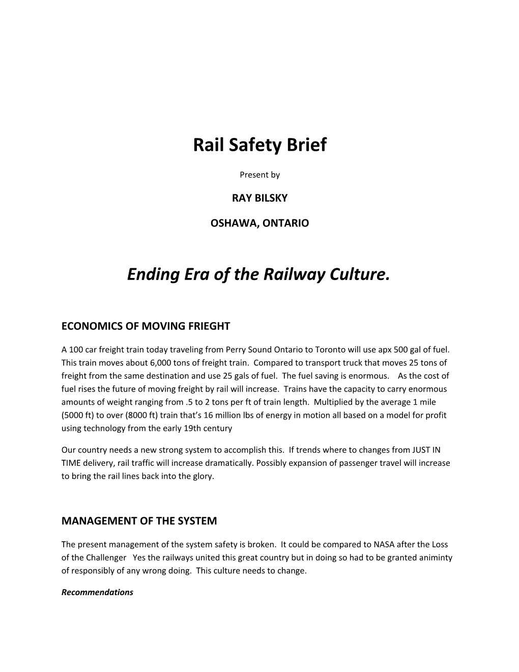 Rail Safety Brief